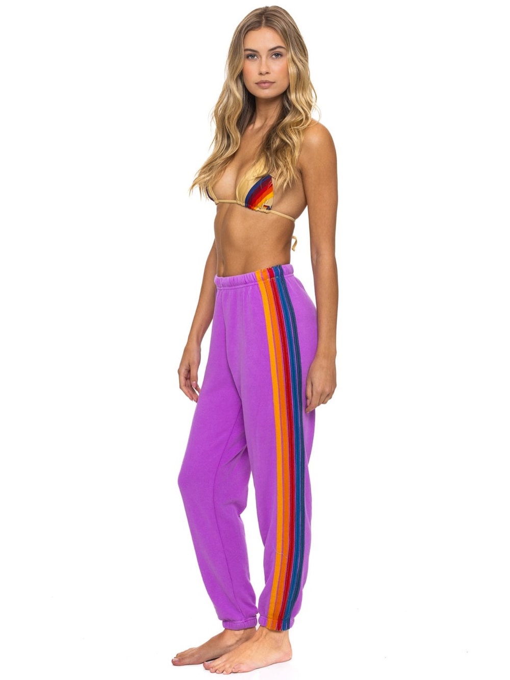 Aviator Nation 5 STRIPE SWEATPANTS - NEON PURPLE